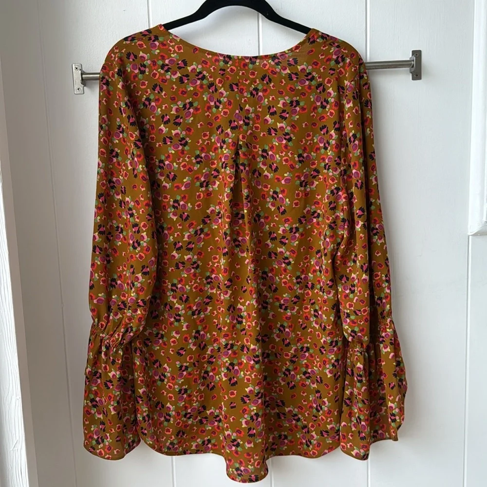 Cabi Burnished Blouse Autumn Floral Brown Orange Blouse Top Bell Sleeve 4042 - Picture 7 of 7